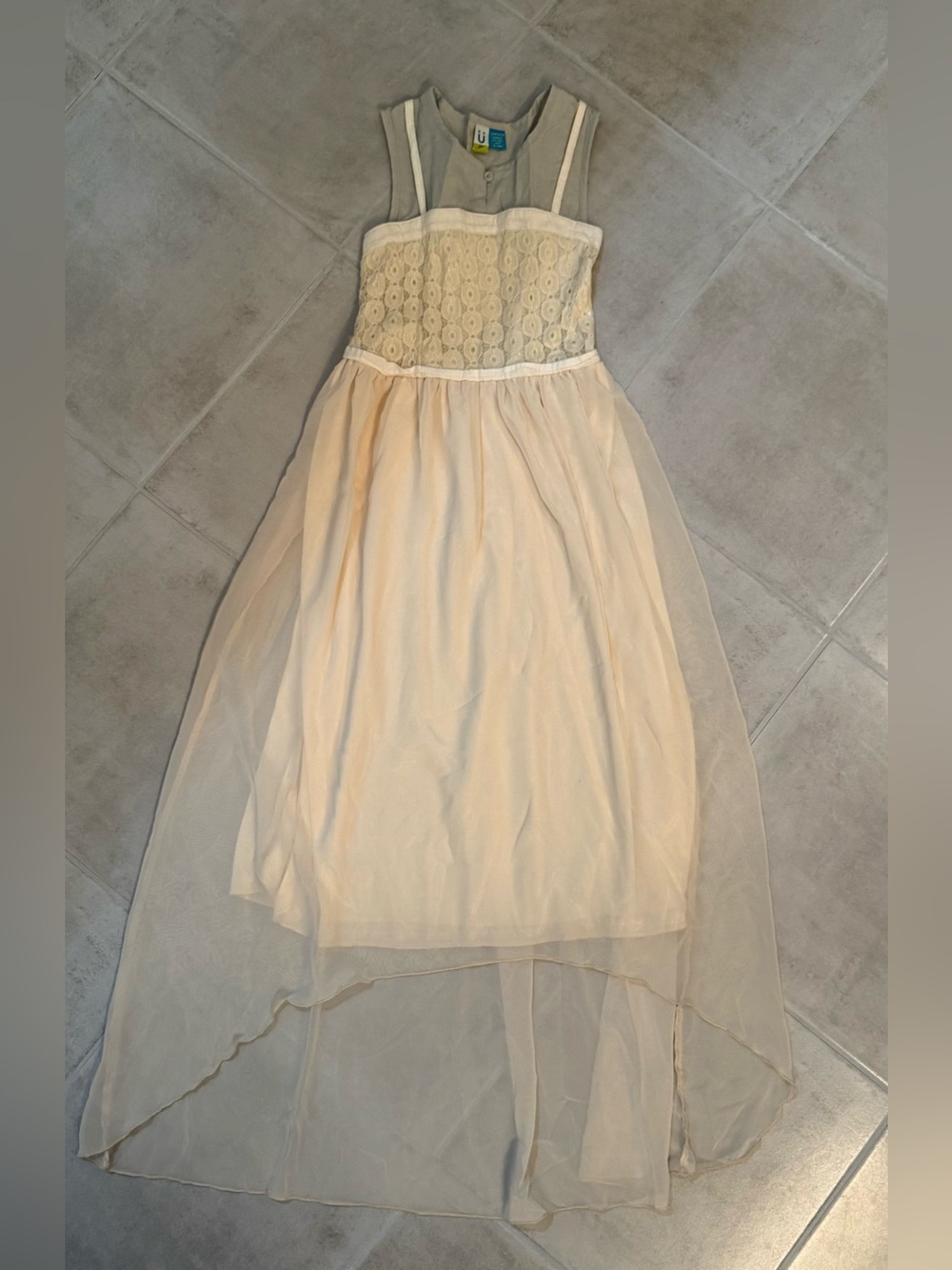 NWOT Blu by Blu Sz 12 Cream & Grey Dress with Sheer Maxi Overlay